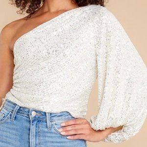 Cream/Ivory Sequin One Sleeve/One Shoulder Top S (NWT) - Taylor Swift Concert